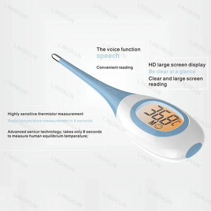 Digital Silicone Body Thermometer – 8-Second Fever Temperature Reader with LED Display for Oral, Underarm, and Rectal Use