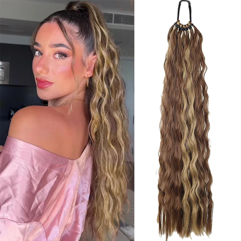 24 Inch Synthetic Long Curly Ponytail Extension – Wavy Elastic Hair Tie Hairpiece for Women Daily & Party Styling Accessories