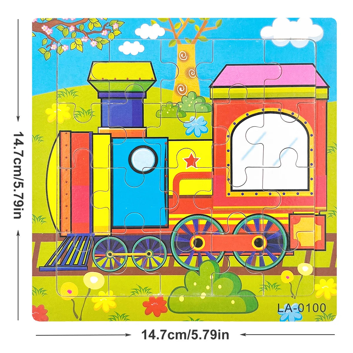 14.7cm Wooden Jigsaw Puzzle – Transportation & Marine Animal Educational Toy for Kids