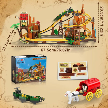 Western Roller Coaster Building Set – Mini Mine Train Model Toy with Lifting Chain for Teens & Adults
