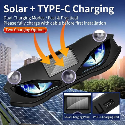 Solar Powered Car Neon Light - Wireless Demon Eye LED Ambient Lamp with USB Rechargeable Breathing Light