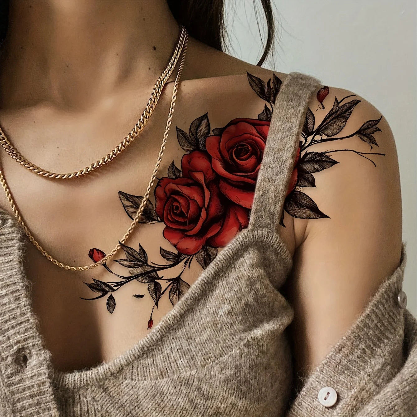 2pcs Colorful Rose Floral Temporary Tattoo Stickers - Waterproof Large Flower Body Art for Shoulder, Arm, Chest & Leg