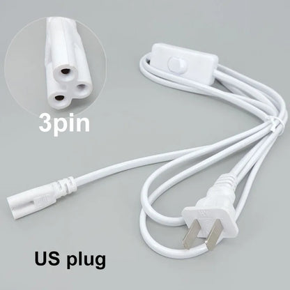 2/3 Pin AC Switch Cable – ON/OFF Power Extension Wire for T5/T8 LED Tube Lighting with EU/US Plug Connector