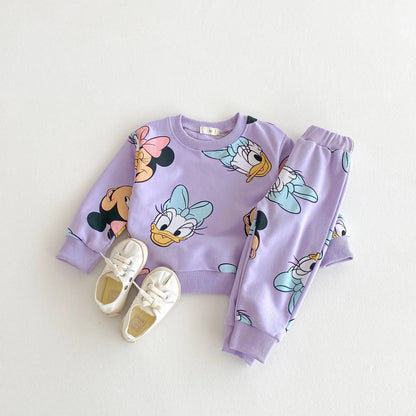 Disney Cartoon Sweatshirt Set – Autumn Long Sleeve Tops & Pants for Kids, Casual Outfit