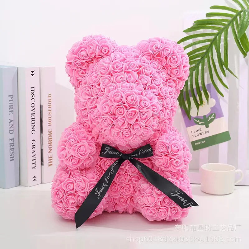 Romantic Eternal Flower Rose Bear — Creative Valentine’s Day & Christmas Gift, Wedding Decoration Hug Bear with Roses