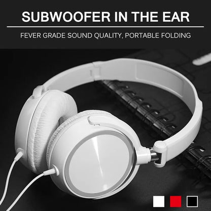 Wired 3.5mm Bass Stereo Headphones – Foldable with Microphone, Adjustable for PC, MP3 & Mobile Devices