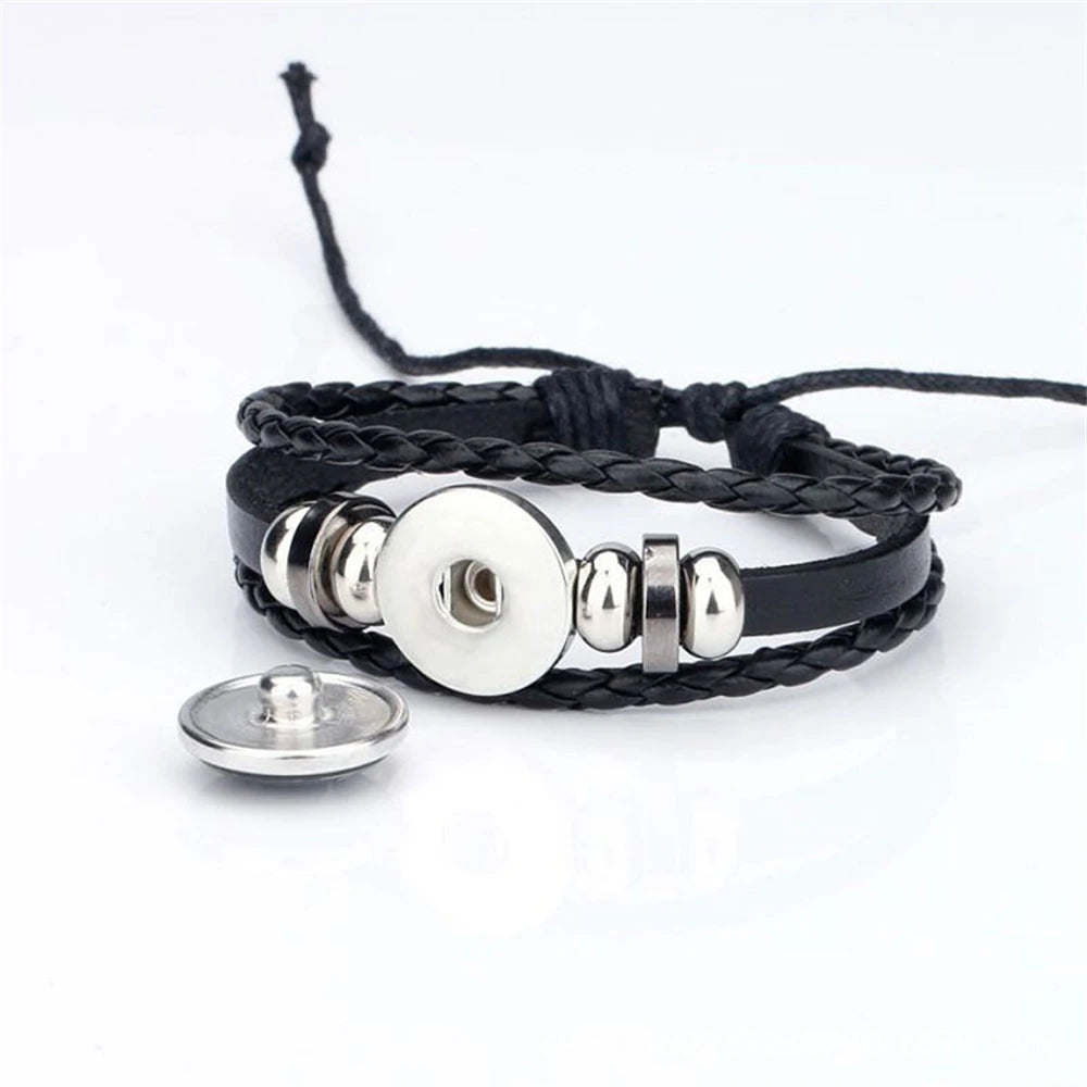 New Men's 12 Constellation Black Braided Leather Bracelet – Punk Style Zodiac Sign Multilayer Wrap Bracelet for Birthday Gifts