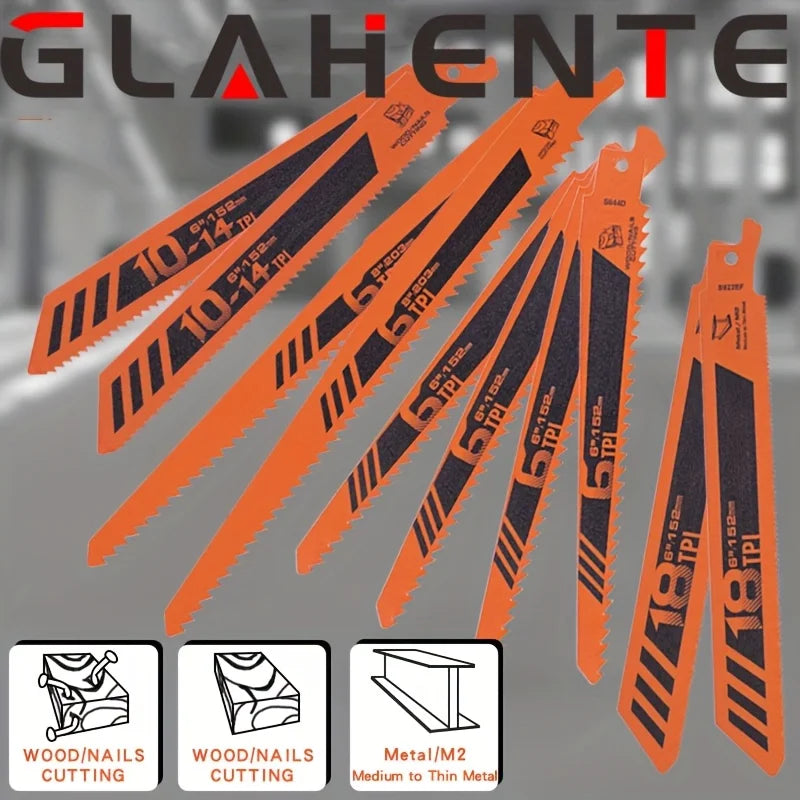 10PCS Sabre Saw Blade Set - High Efficiency Cutting Blades for Wood Plastic Aluminum and Thin Metal