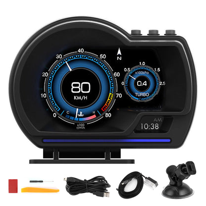 Smart Car HUD OBD2+GPS Gauge - Head-Up Display Speedometer with Turbo RPM Alarm for Cars and Trucks