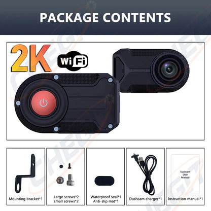 2K HD Motorcycle Dash Camera - WiFi DVR with IP65 Waterproof 130° Wide Angle & Loop Recording for Outdoor Riding