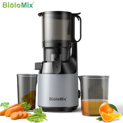BioloMix Cold Press Juicer — 130mm Feed Chute, Whole Fruit & Vegetable Slow Masticating Juicer, High Yield BPA-Free