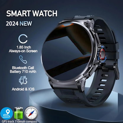New 710mAh Bluetooth Smartwatch for Men – 1.85" HD Screen, Heart Monitor, Waterproof Fitness Watch for Android & iOS