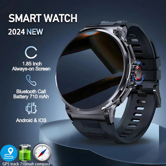 New 710mAh Bluetooth Smartwatch for Men – 1.85" HD Screen, Heart Monitor, Waterproof Fitness Watch for Android & iOS