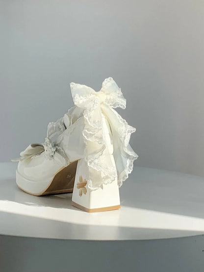 Lolita Butterfly Knot High Heels – Cute Platform Mary Jane Shoes for Girls, Students & Sakura Wedding Dress
