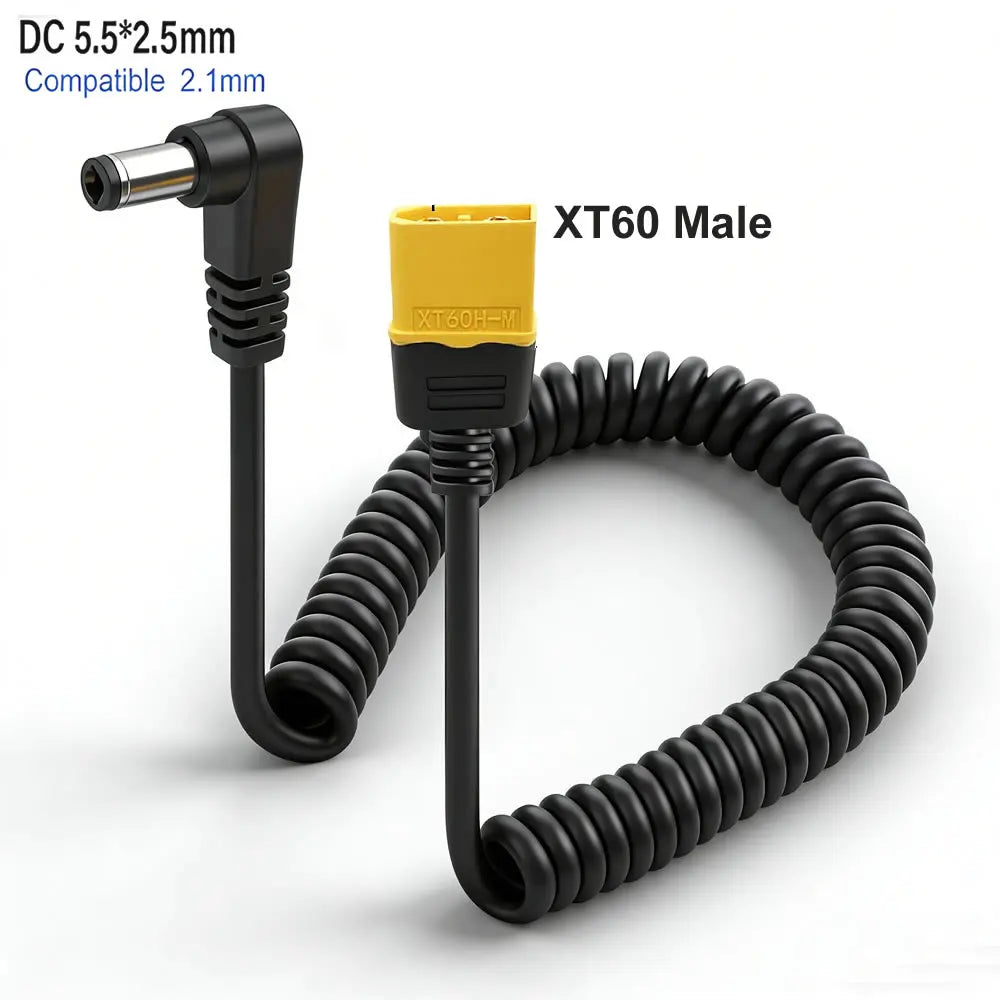 XT60 Male to DC5525 Male Power Cable - 5.5×2.5mm Retractable Adapter for TS101 and PINE64 Soldering Irons