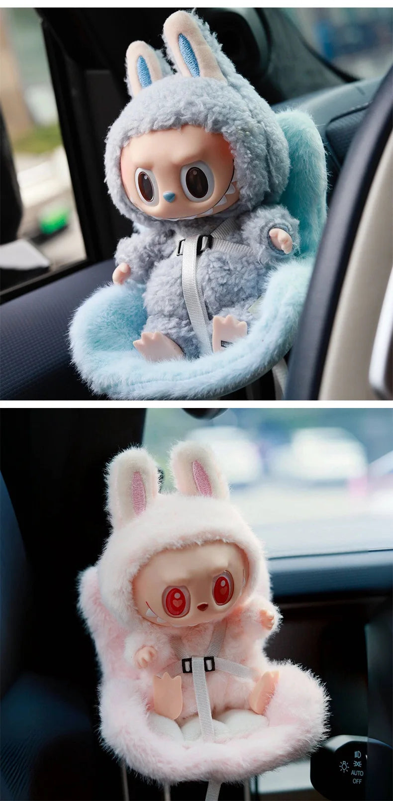 New 15-17cm Labubu Doll Safety Seat – Cute Doll Air Outlet Aromatherapy Decoration for Car Interior
