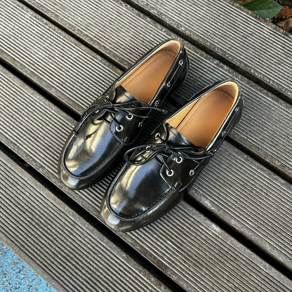 QUTAA 2025 Women’s Fashion Flats — Cow Leather Spring Ballet Loafers, Lace-Up Round Toe Casual Shoes, Sizes 34-41
