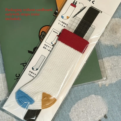 Retro Contrast-Color Pen Holder Strap - Elastic Journal Binding Band with Ruler