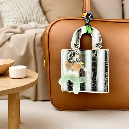 Mini PU Leather Rainbow Bag Charm - Gradient Balloon Dog Keychain Holder for Earbuds, Charger Cable & Gifts