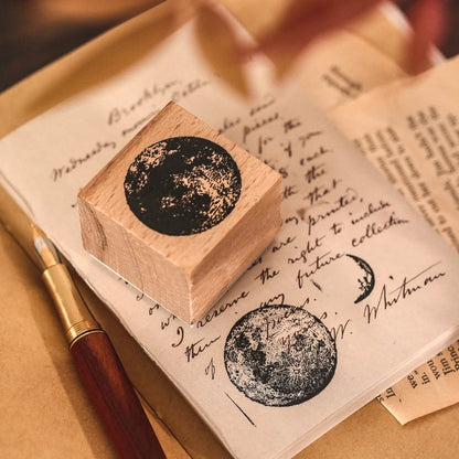 Yoofun 7-Piece Vintage Moon & Plant Wooden Stamps — Rubber Stamps for Scrapbooking, DIY Craft & Stationery
