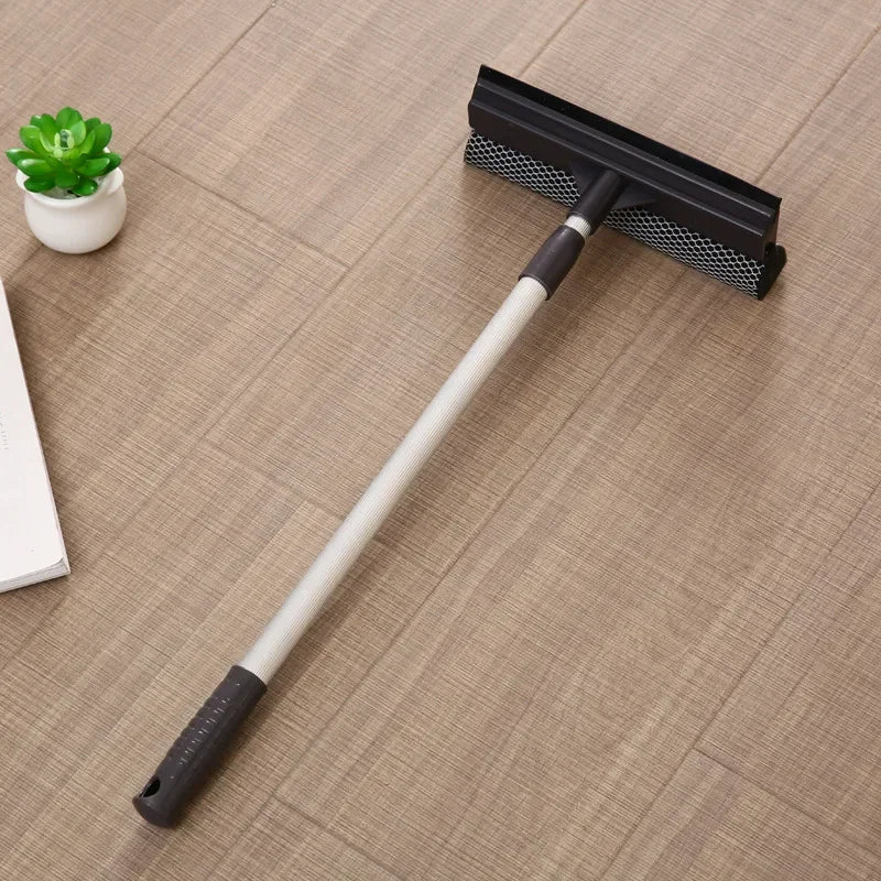 2-in-1 Retractable Window Squeegee Cleaner – Extendable Pole Glass Brush Tool for Car, Shower & Home Window Cleaning