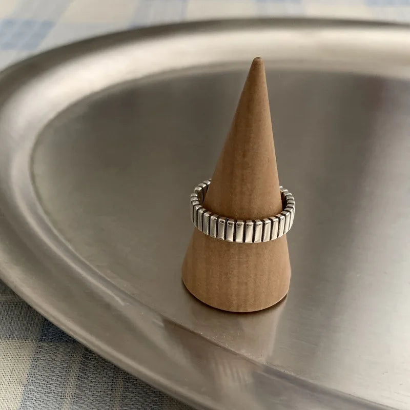 VENTFILLE 925 Sterling Silver Adjustable Ring – Vintage Hollow Line Punk Hip Hop Couple Jewelry