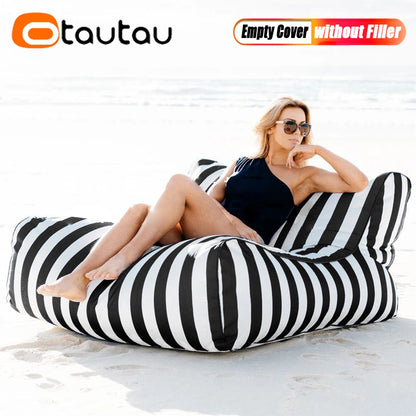 OTAUTAU Outdoor Striped Bean Bag Pouf Cover – No Filler Floating Sofa Bed for Pool, Beach & Garden Lounge