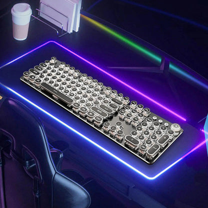Steampunk Mechanical Gaming Keyboard - 104-Key Wired USB Keyboard with Black Switches & Round Retro Keycaps for PC & Office