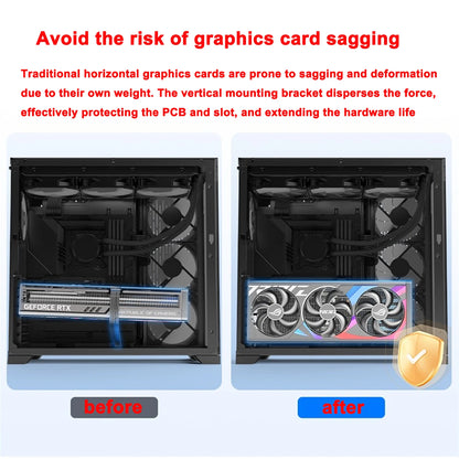 PCIe 3.0/4.0 x16 Vertical GPU Holder Kit - Graphics Card Riser Bracket Support for ATX & Micro ATX PC Cases