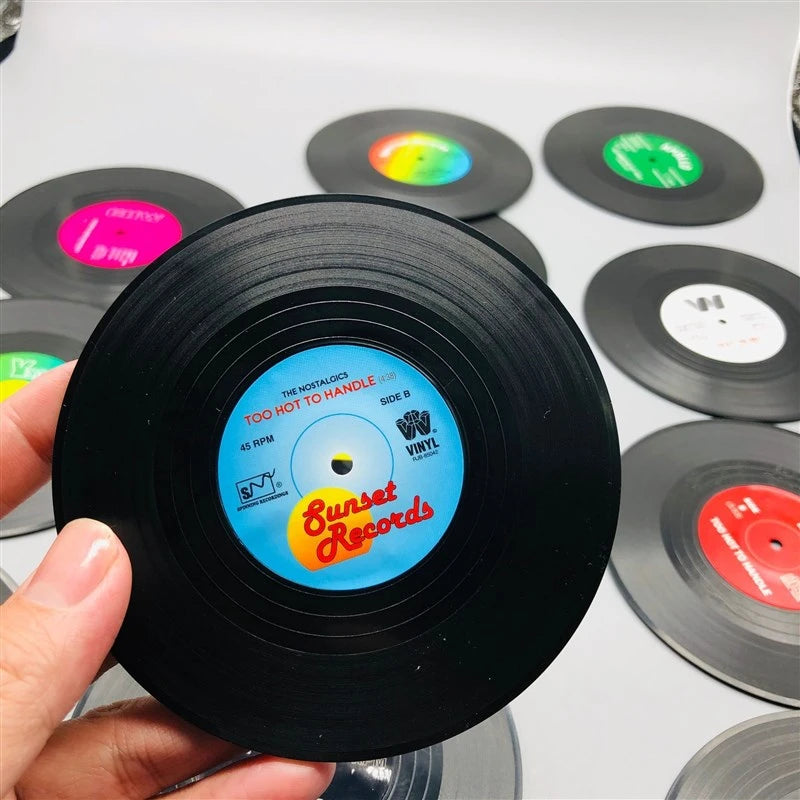 2/4/6PCS Retro Vinyl Record Drink Coasters | Anti-Slip Heat Resistant Mug Mats | Music-Themed Coffee Table Placemats Decor