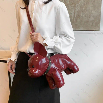 Unisex Bulldog-Shaped PU Leather Shoulder Bag – Adjustable Strap Zipper Satchel for Shopping & Travel