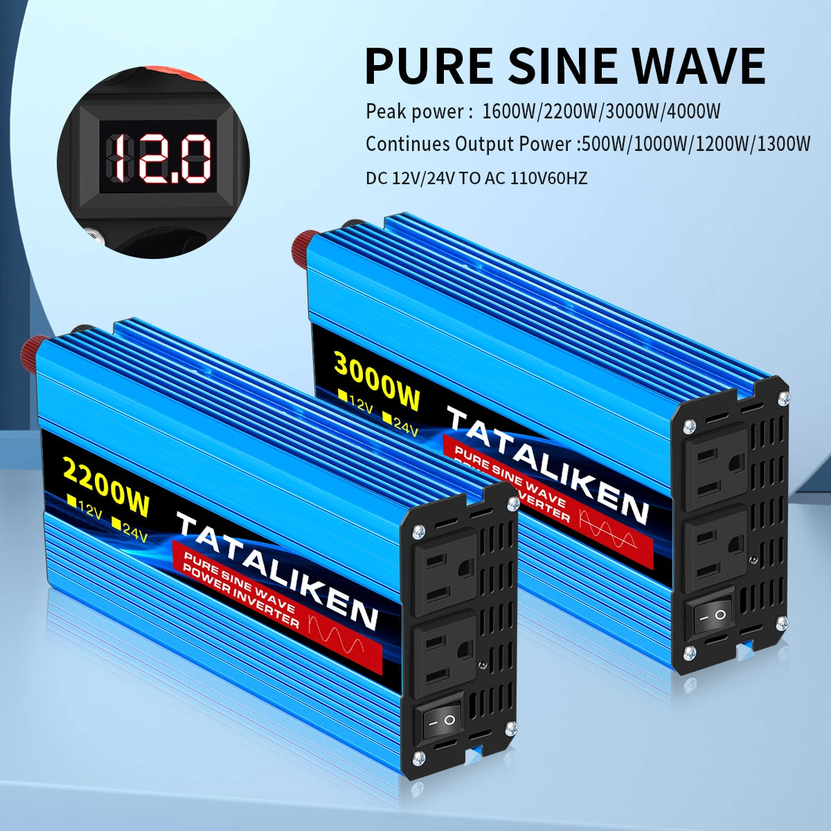 Pure Sine Wave Inverter 5000–10000W – 12V DC to 110V AC Portable Solar & Car Power Converter