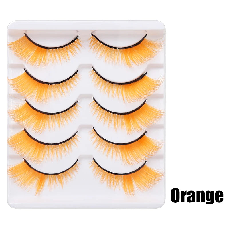 Colorful Halloween False Eyelashes – Blue, Red & Pink Cosplay Fake Lash Extensions for Makeup Looks