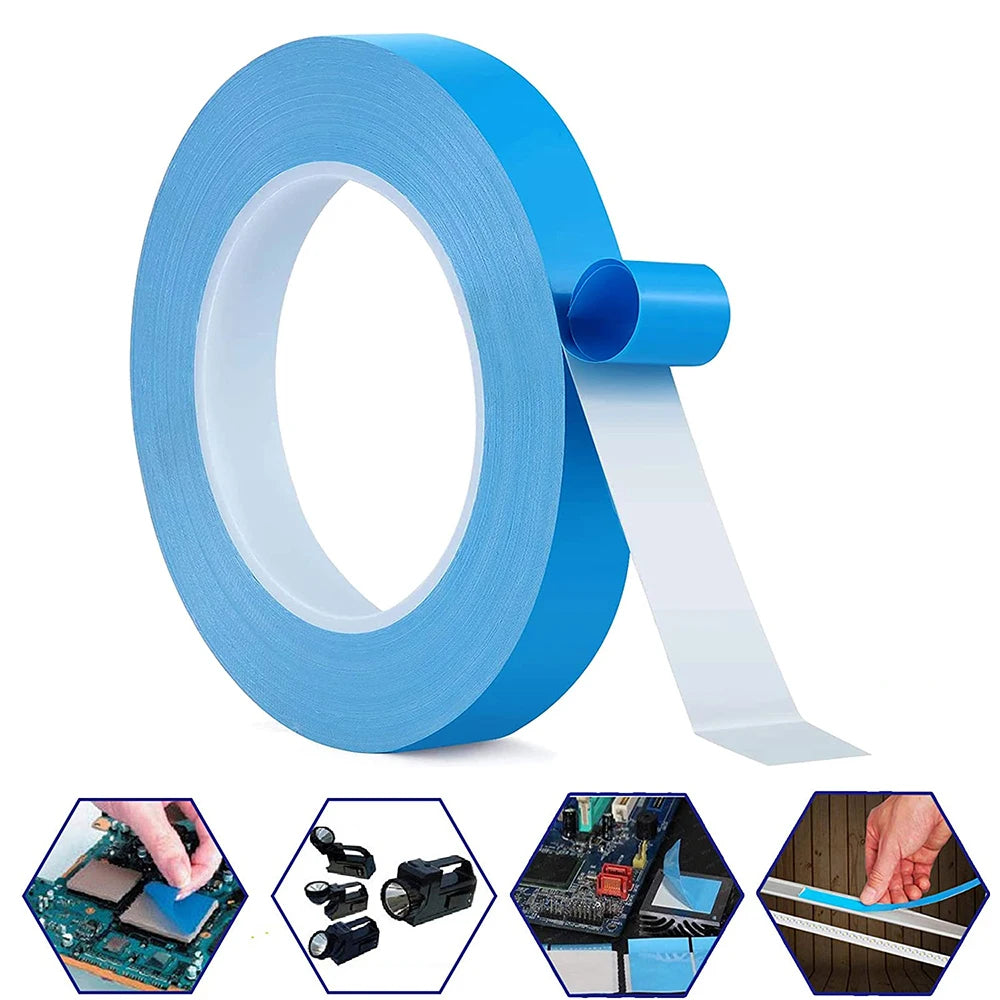 Double-Sided Thermal Conductive Tape 5m/10m – Blue Heat Transfer Adhesive for CPU, GPU & Heatsink Cooling (8–30mm Width)