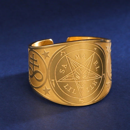 Witchcraft Pentagram Tetragrammaton Ring - Stainless Steel Pentacle Protection Amulet Ring for Men