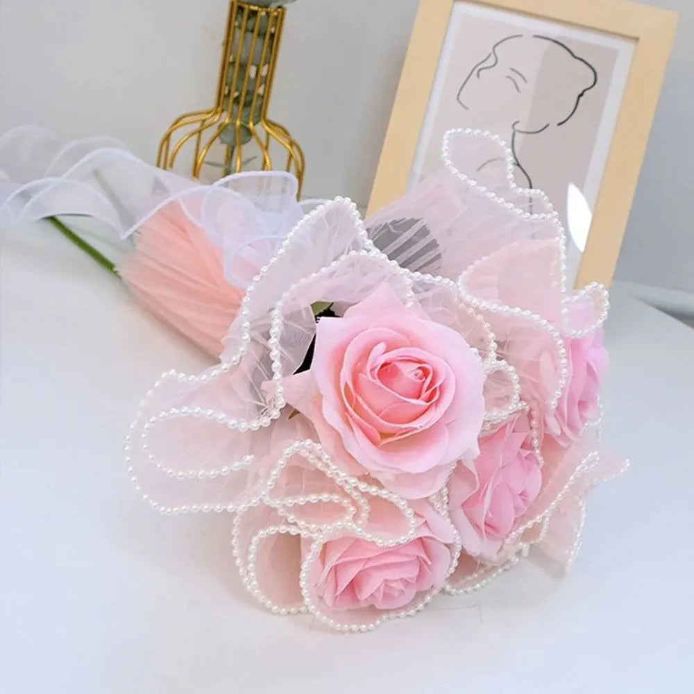 28cm x 4Yards Pearl Lace Flower Wrapping Mesh – Handmade Bouquet & Gift Wrapping Cloth