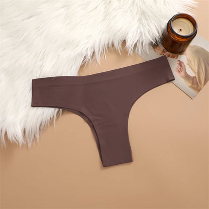 3PCS Seamless Maillard Ultra-Thin Brazilian Panties for Women – Ice Silk Low Waist G-String, Sexy Solid Underwear