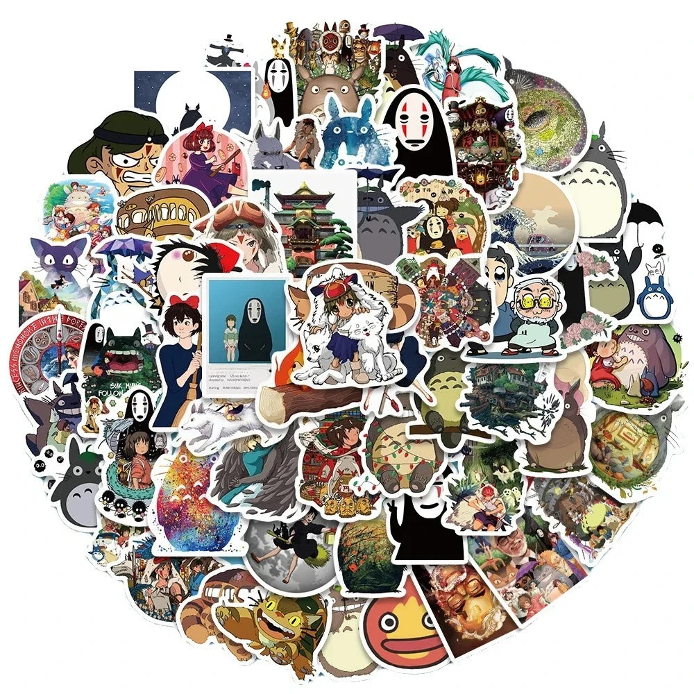 100-Piece Hayao Miyazaki Cartoon Sticker Pack - Waterproof DIY Decals for Scrapbooking, Phones, Luggage & Skateboards