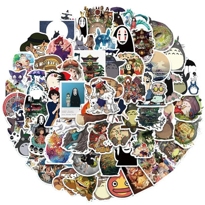 100-Piece Hayao Miyazaki Cartoon Sticker Pack - Waterproof DIY Decals for Scrapbooking, Phones, Luggage & Skateboards