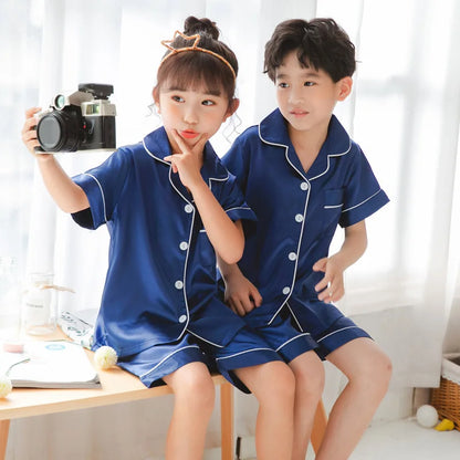 Kids’ Satin Silk Pajama Set – Long Sleeve Silky Loungewear for Boys & Girls, Teen PJs for Ages 2-14