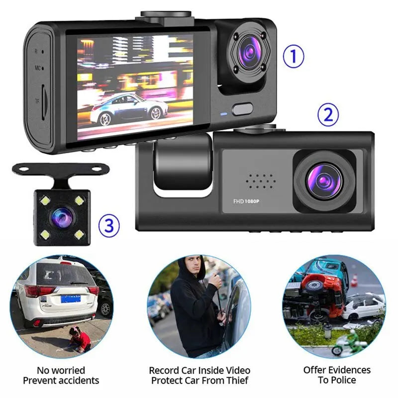 1080P Dual Camera Dash Cam - Front and Interior Car DVR with IR Night Vision, Loop Recording and Wide Angle Lens