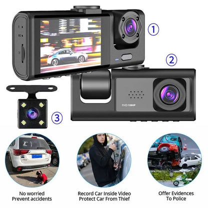 1080P Dual Camera Dash Cam - Front and Interior Car DVR with IR Night Vision, Loop Recording and Wide Angle Lens