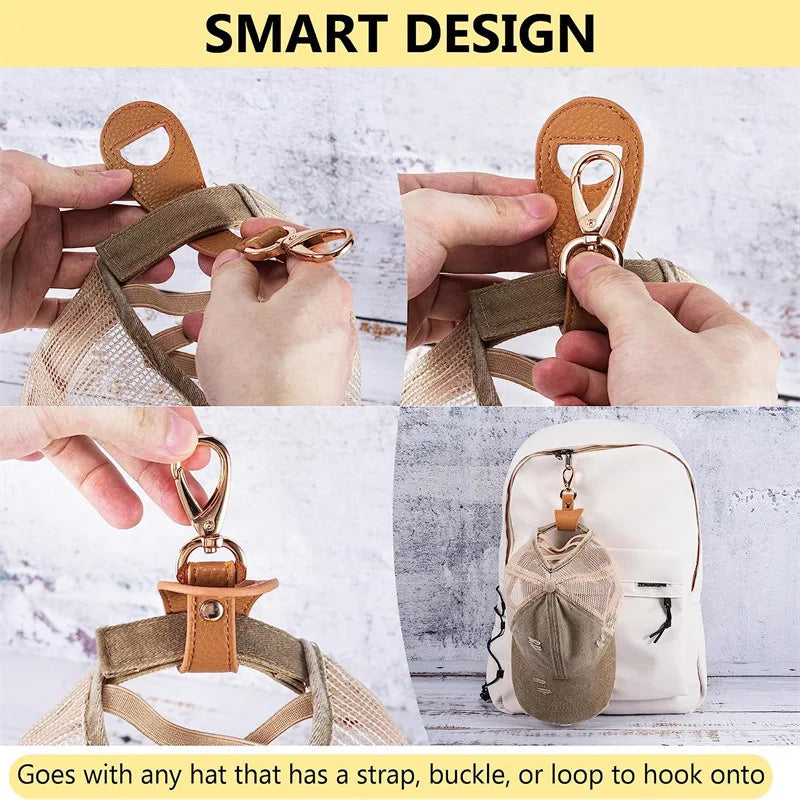 Leather Travel Hat Clip - Simple Golf/Baseball Hat Clip for Summer Hats, Towels, Gloves, Wallets, Buckle Storage