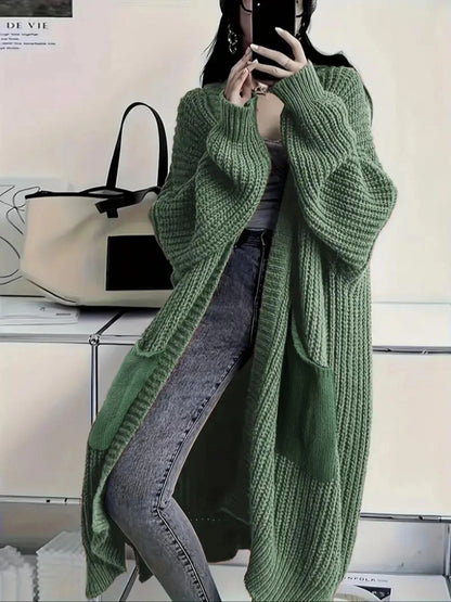 Women's Open Front Knit Cardigan with Pockets – Casual Long Sleeve Sweater for Cozy Layering