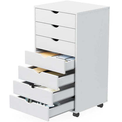 7-Drawer Wooden Chest – Mobile Storage Cabinet with Wheels, Nightstand & Office Organizer for Living Room