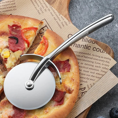 Stainless Steel Pizza Cutter with Zinc Alloy Handle – Single Wheel Cake, Bread, and Pie Slicer for Kitchen Baking