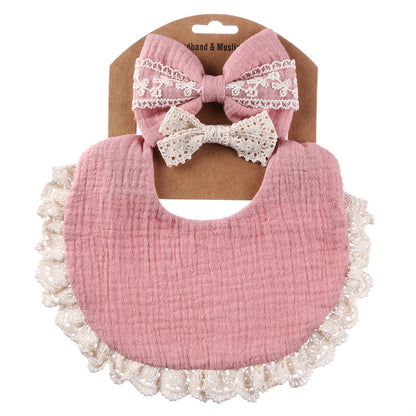 3PCS Baby Bib Set – Solid Muslin Cotton & Bamboo Feeding Drool Burp Cloth with Tassel Lace, Adjustable Infant Scarf for Boys & Girls