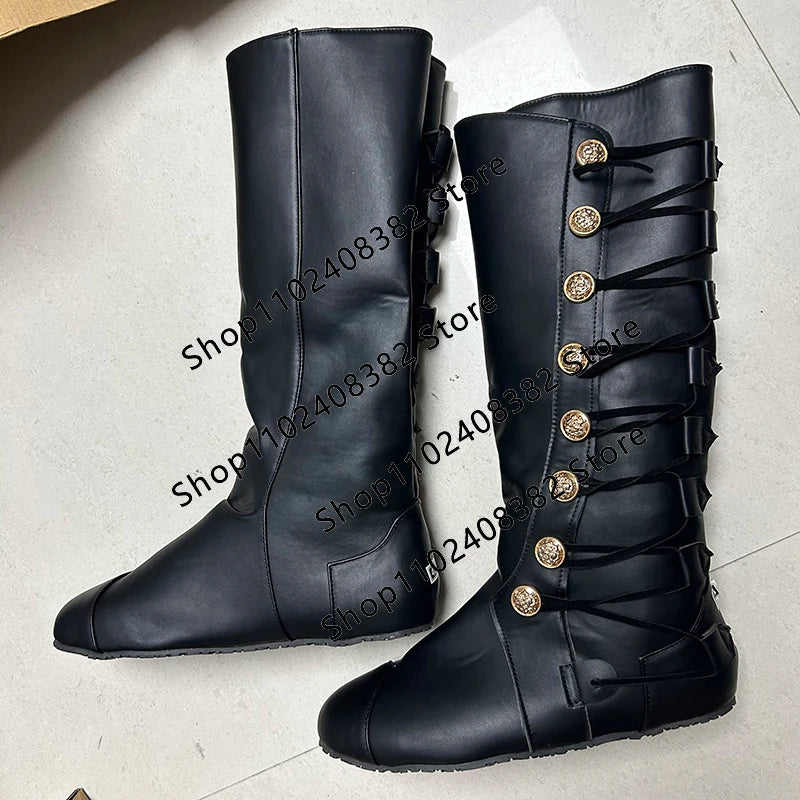 Medieval Steampunk PU Leather Boots – Retro Viking Pirate & Knight Cosplay Shoes for Men & Women, Carnival Party