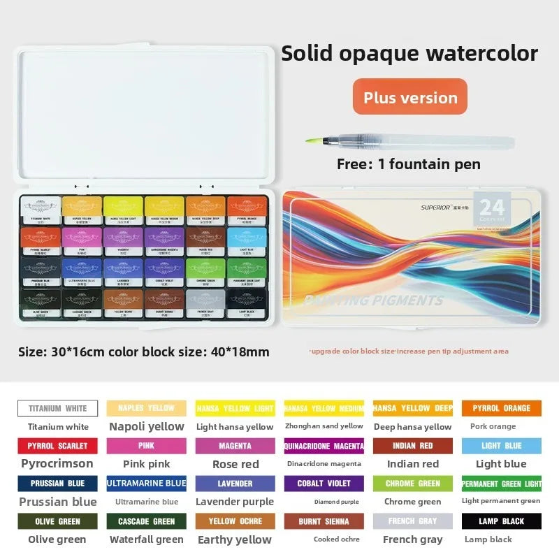 24 Color Solid Watercolor Paint Set - Portable Opaque Pigment Kit For Beginners Students And Artists