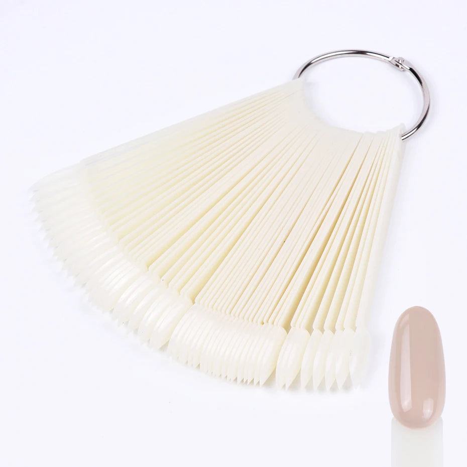 50-Piece Nail Swatch Display Tips - Clear Oval Fan Nail Polish Practice Palette